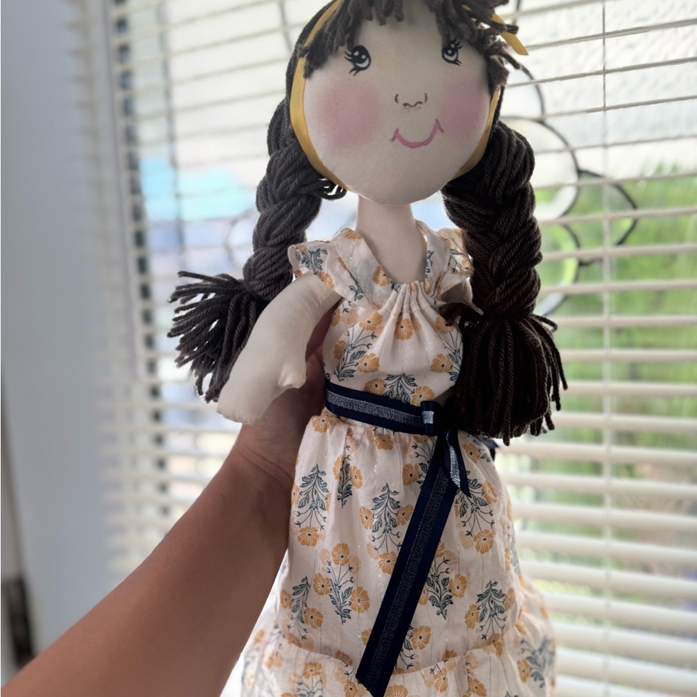 Floral Dress Rag Doll with Brown Hair